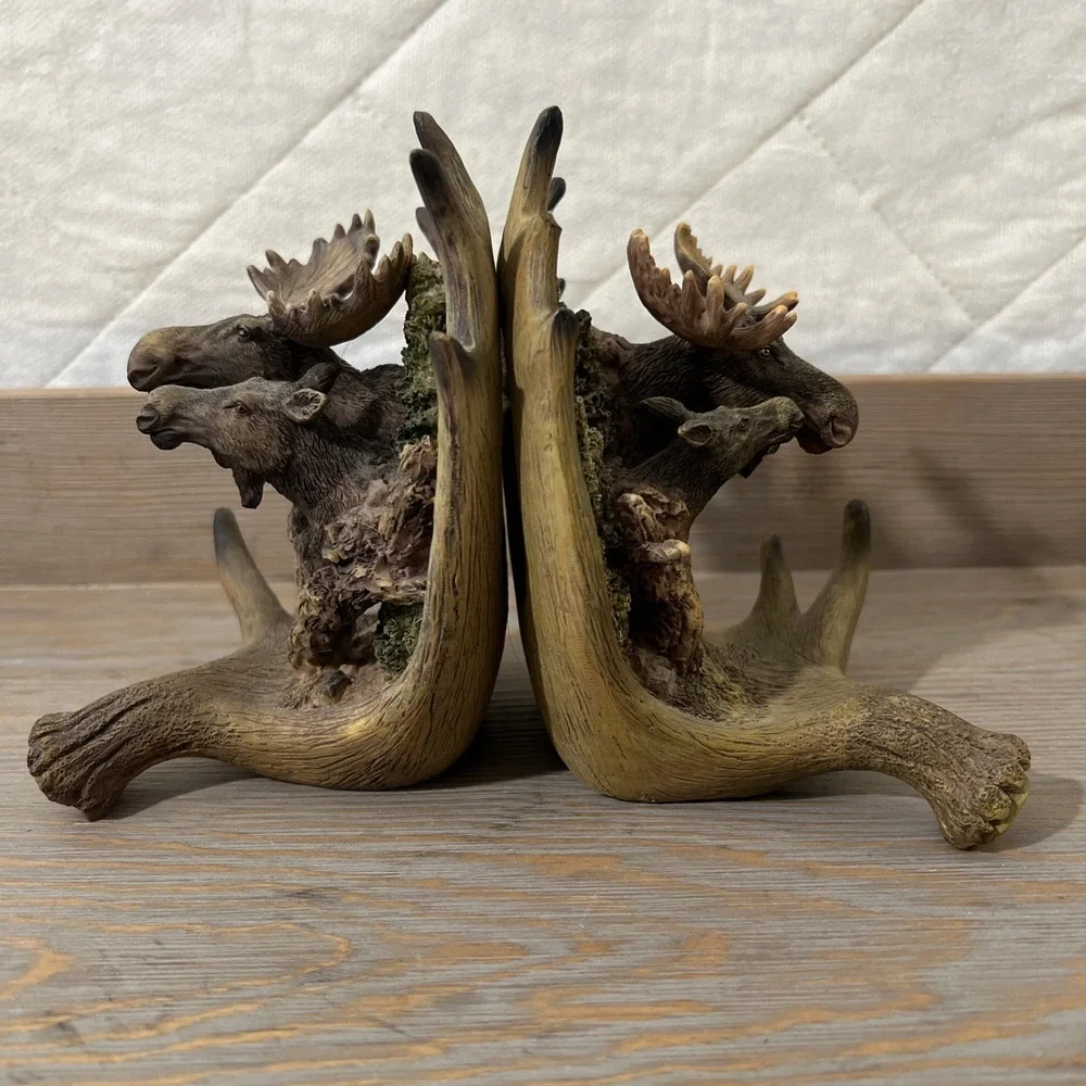 Moose Head Bookends Pair Cabin Country Farmhouse Wild Life Animals Resin Decor‎